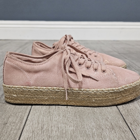 TRETORN Eve2 Pink Suede Glitter Platform Espadrille Lace Up Sneakers 8M - Picture 2 of 10